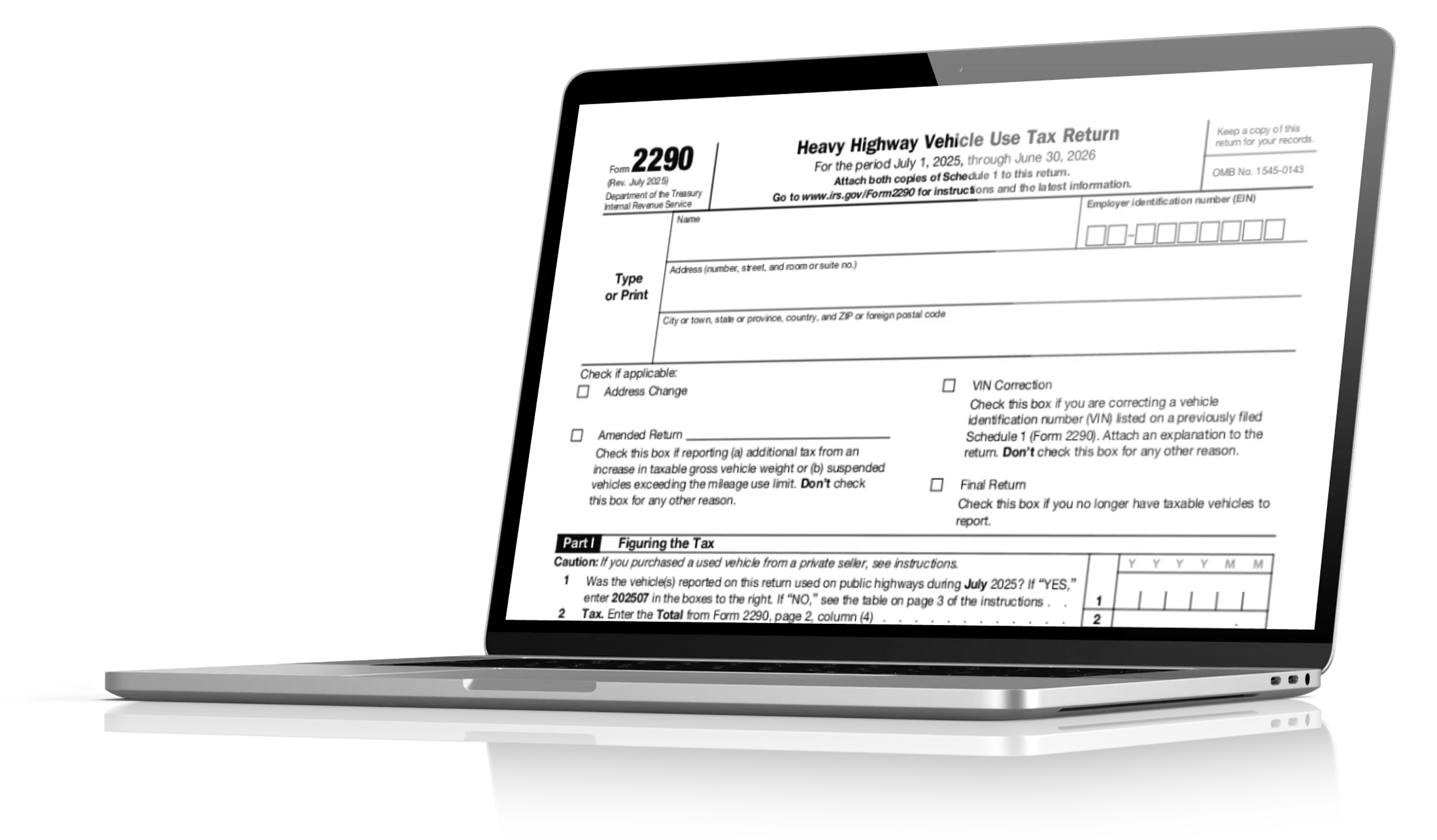 Form 2290 E-file on laptop